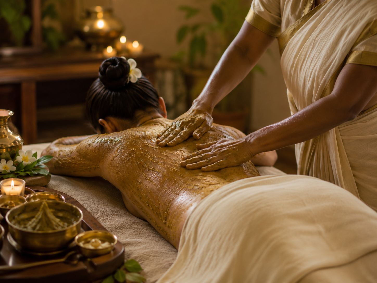 Massagem Udvartana com pasta herbalizada
